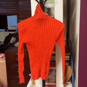 Women's Ribbed Turtleneck Sweater - Orange